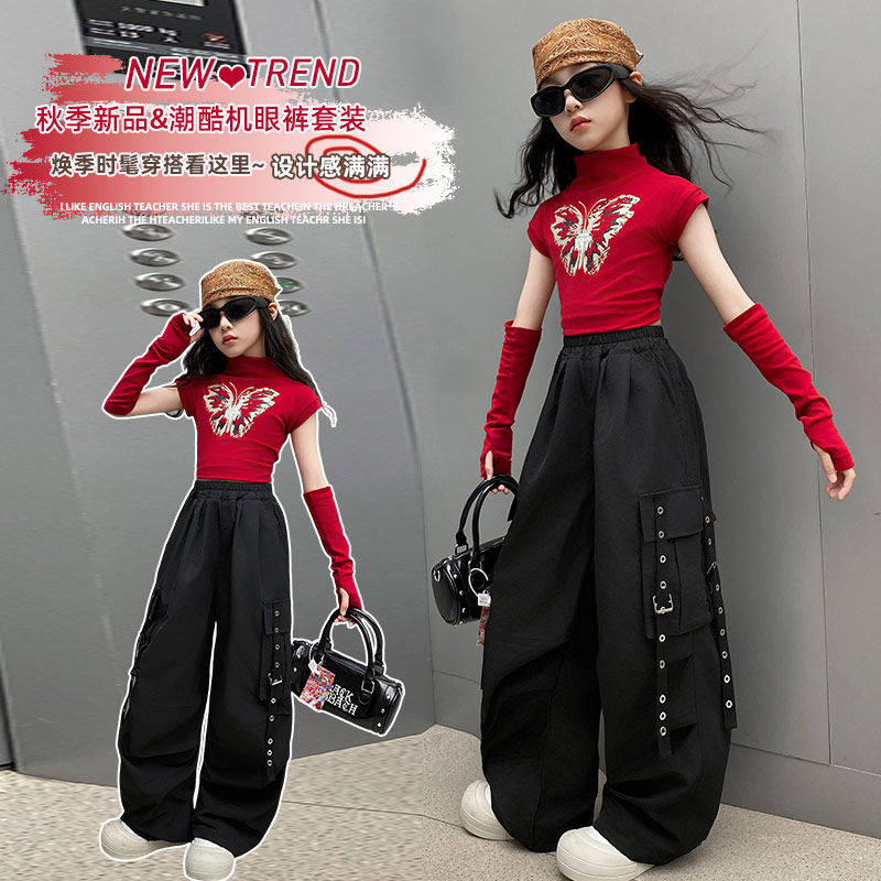大街舞套装表演童女装巨工装裤好看两件套女童儿童服套装春装爵士