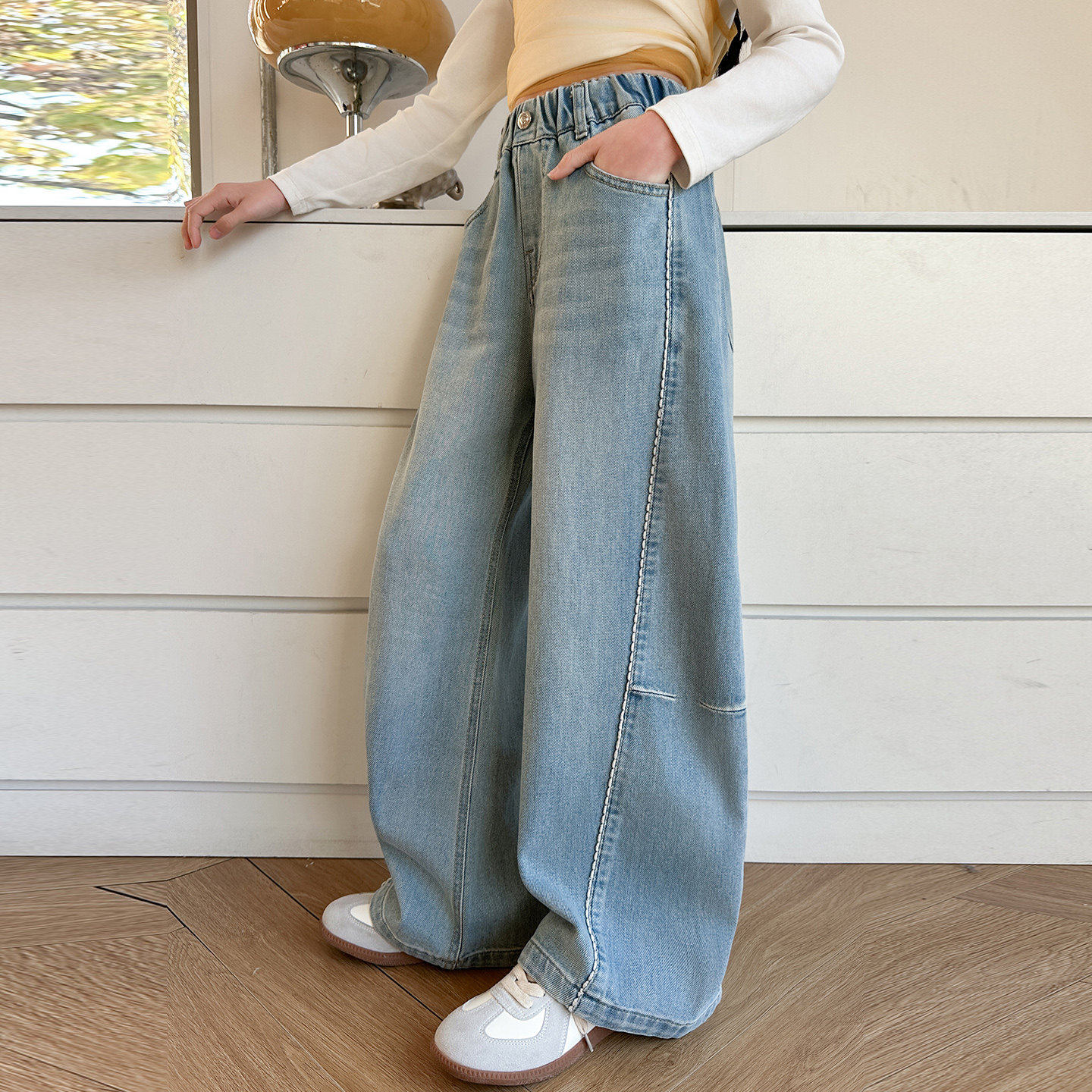 春装儿童裤子春天阔腿裤洋气春秋直筒宽松女童时髦大童春款牛仔裤