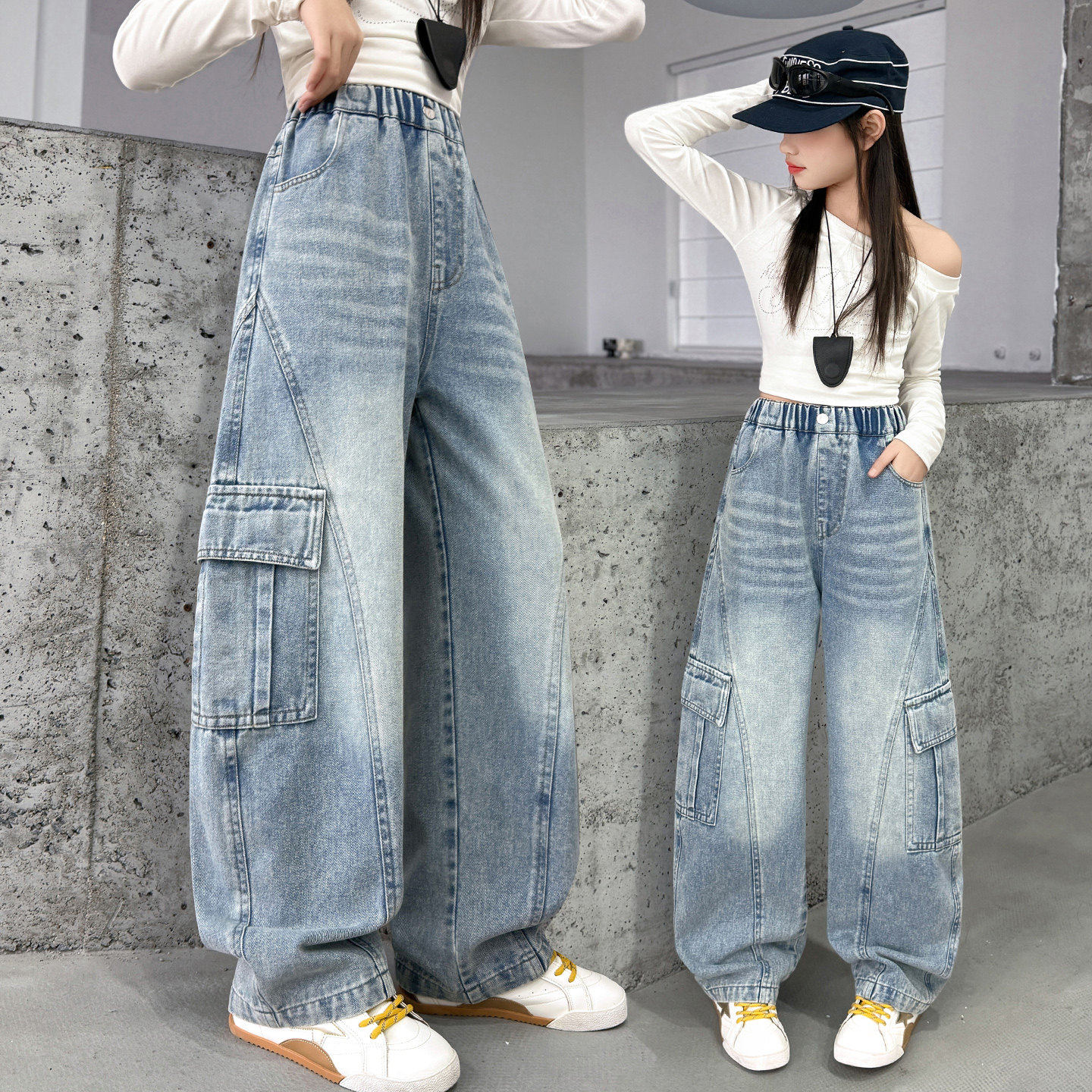 裤子款女童弯刀春秋大童春天新款儿童工装裤裤春季2026宽松牛仔裤