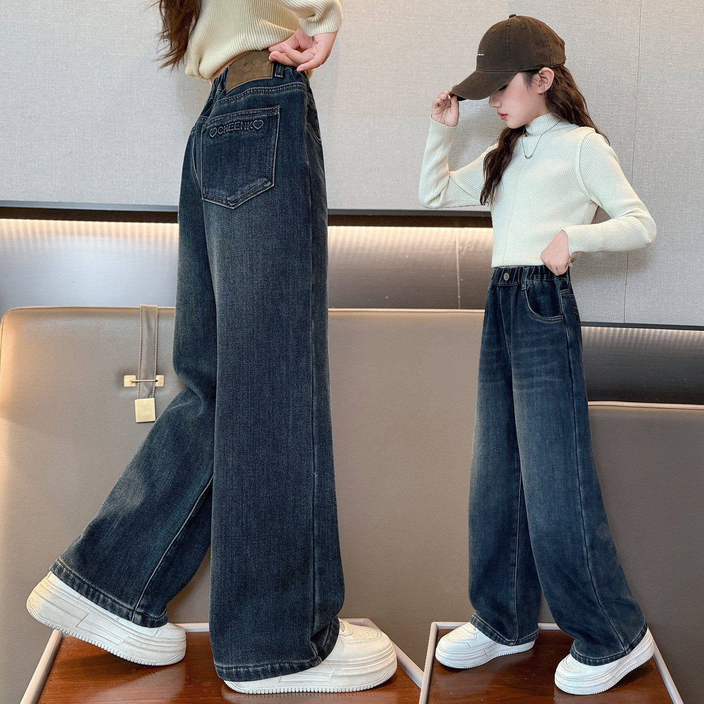 女童春装女孩阔腿裤大童春秋好看裤子2026初中生儿童新款超牛仔裤