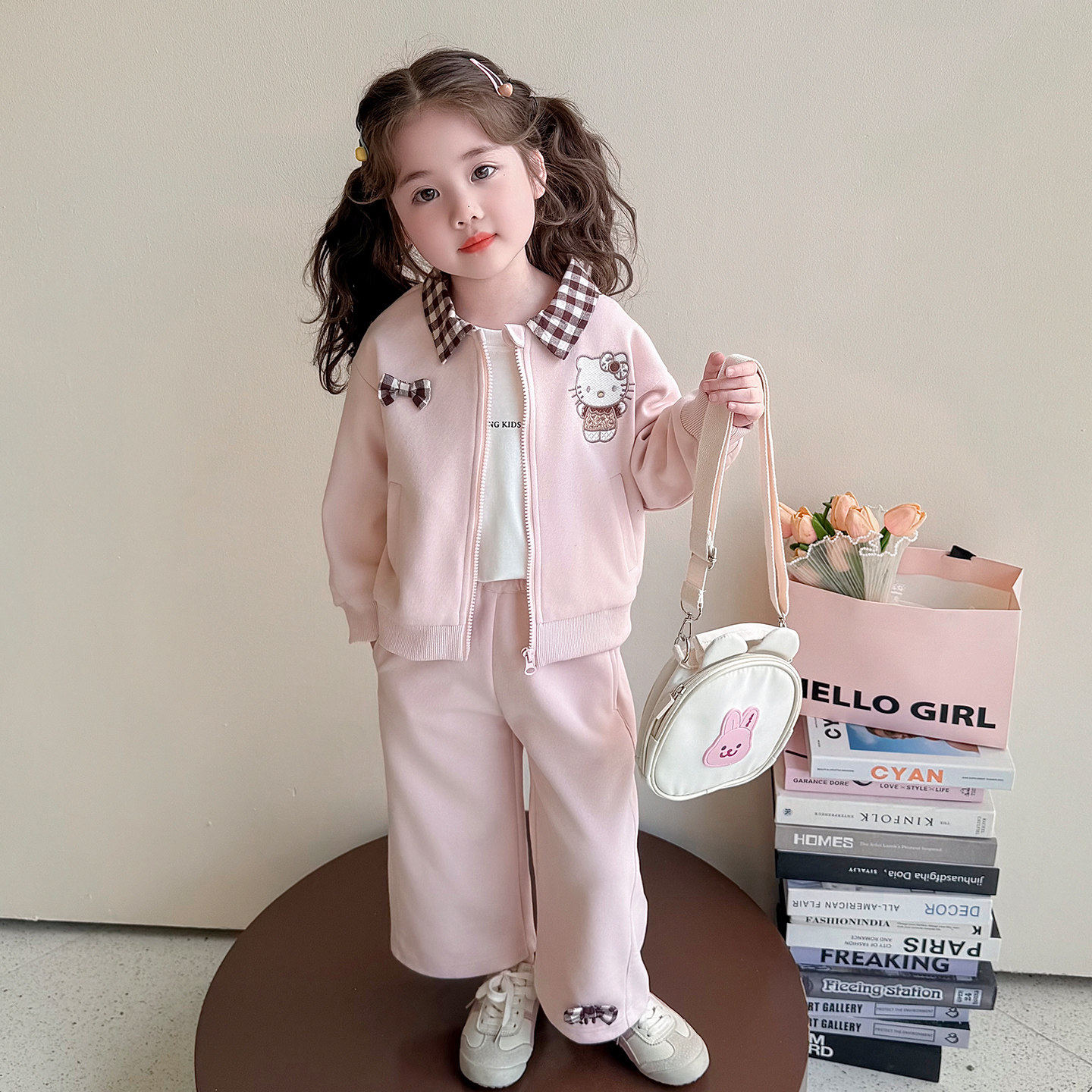 女童开衫拉链卫衣套装休闲猫咪2026春季女儿童休闲裤春装卡通宝宝