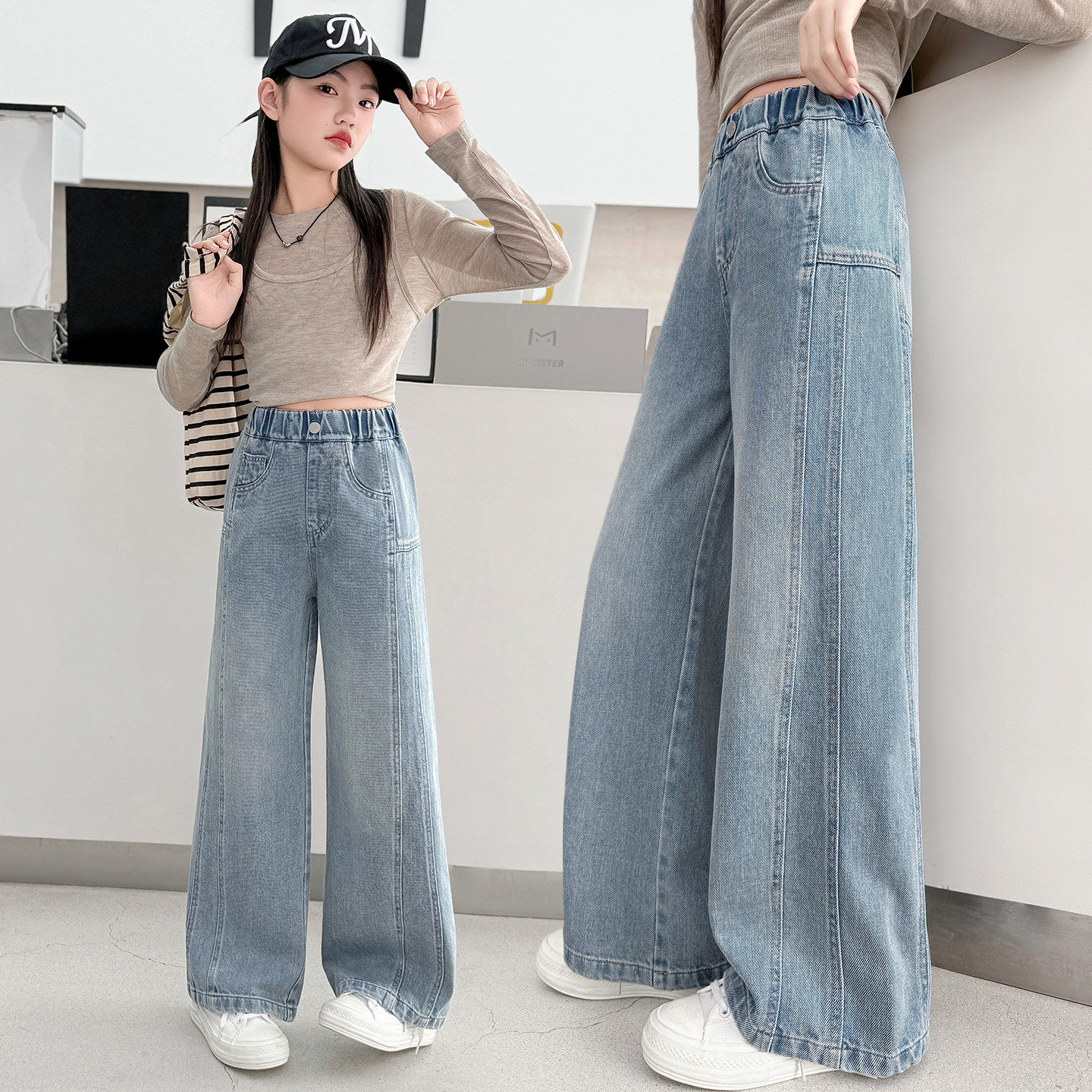 岁腿大童9女童87儿童10宽松牛仔裤春秋阔春款女孩裤子裤春装6直筒