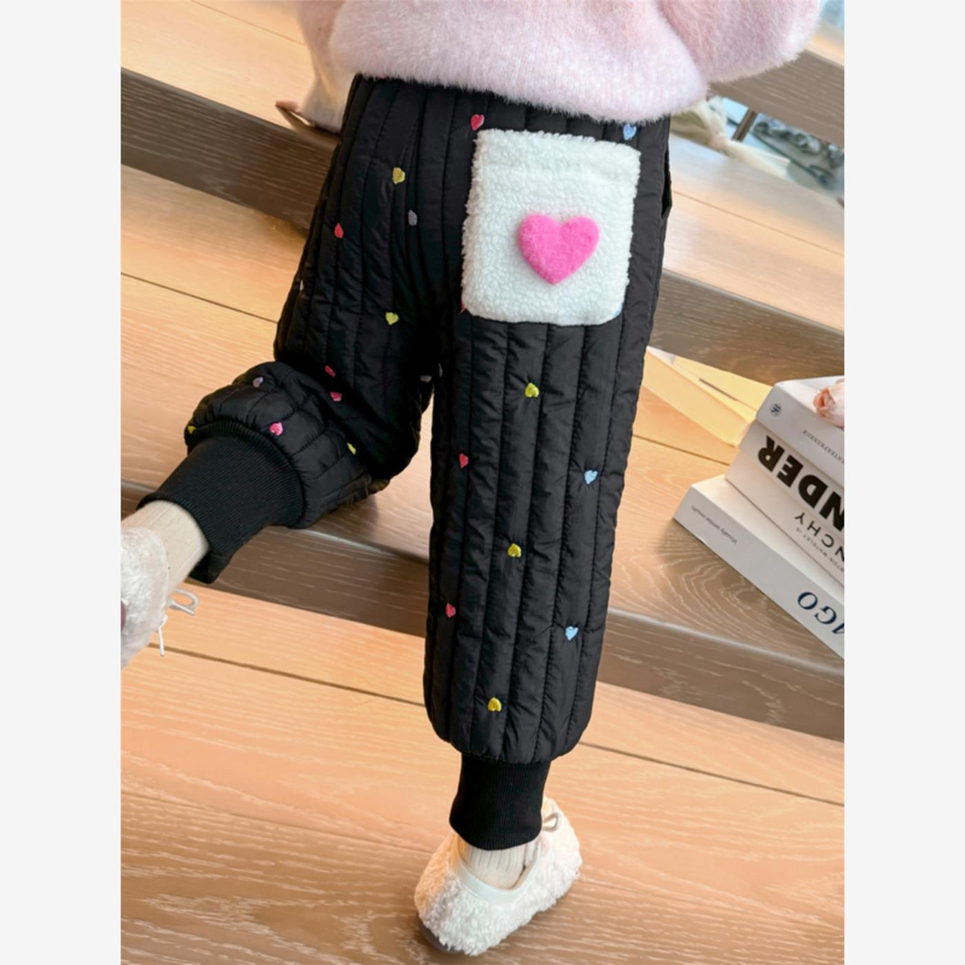 女宝宝爱心加绒棉裤冬装