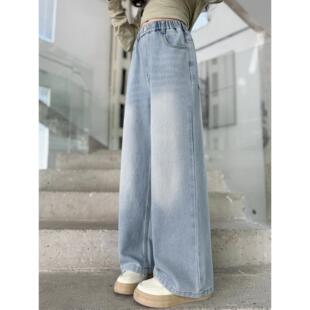 韩版大童窄牛仔裤女孩儿童2026裤子筒裤显瘦版直新款女童浅色休闲