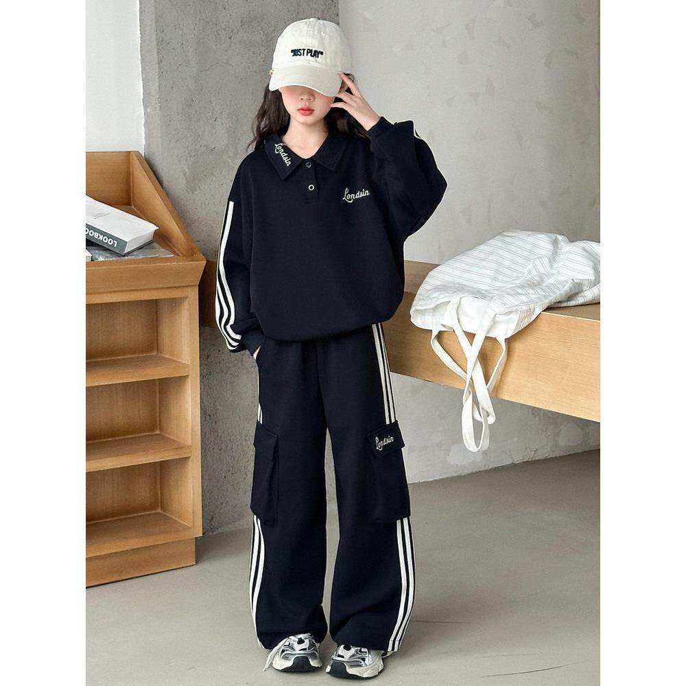 新款洋气宽松套装两件套中大童女童工装裤春季卫衣潮2026休闲潮酷