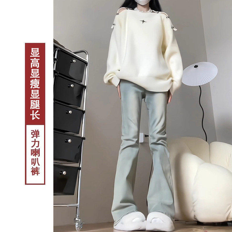 弹力喇叭裤中大童儿童女孩冬装女童裤子加绒微喇长牛仔裤新款冬季