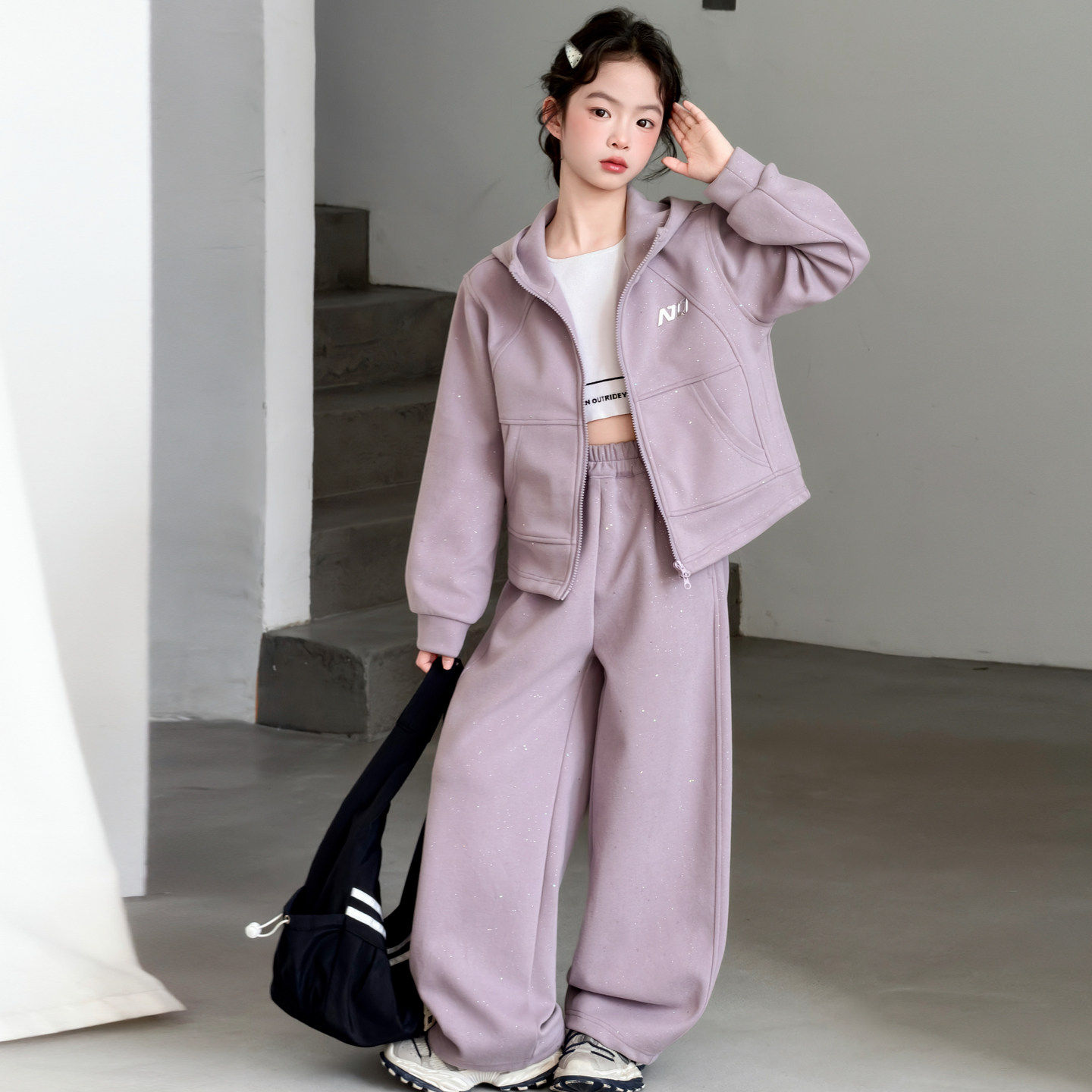 2026春装大套装中儿童衣服两件套女童洋气外套新款春秋款卫衣春季