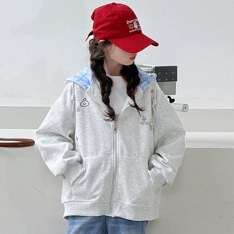 外套女孩上衣大童春装外穿洋气春季儿童时髦2026新款女童帽卫衣连