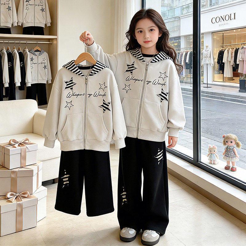 春装女童衣服网红2026时髦运动套装春季儿童新款春秋大童洋气女孩