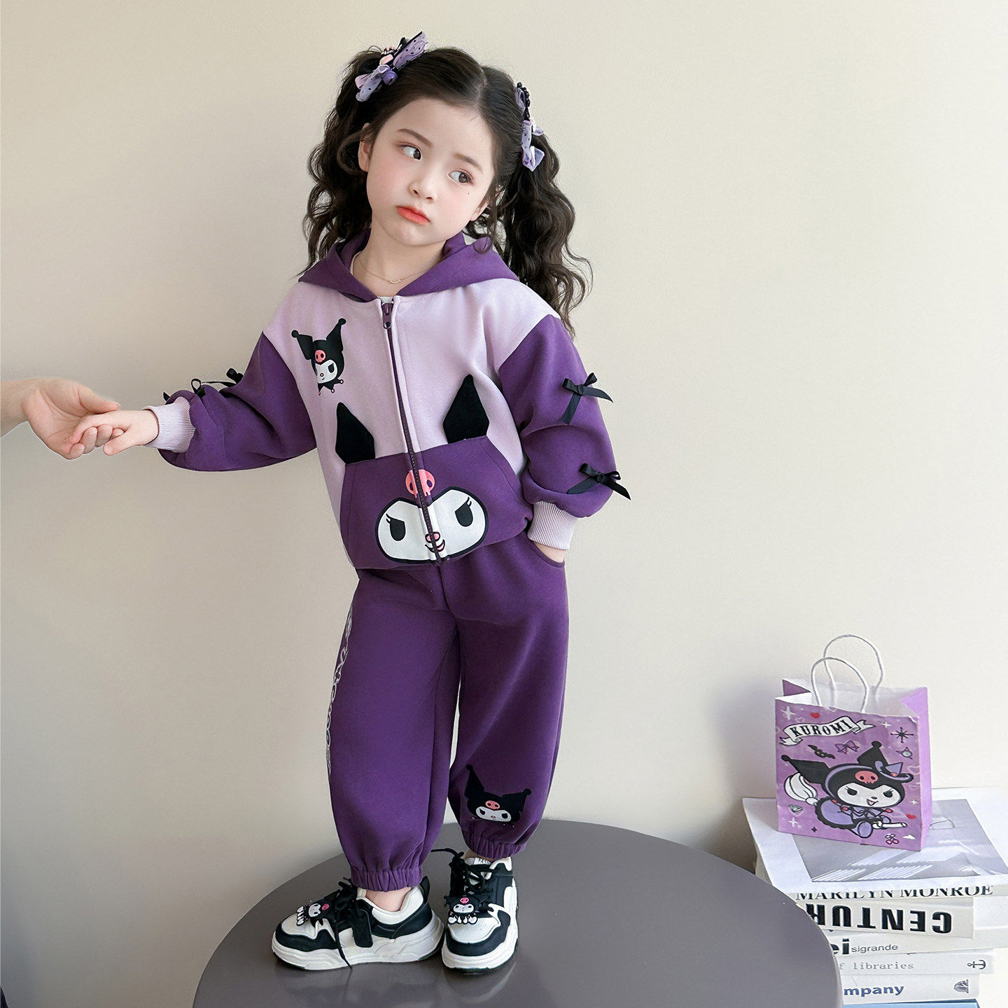 时髦好看儿童女童拉链女宝宝卫衣超套装春秋款库洛米连帽2026春装