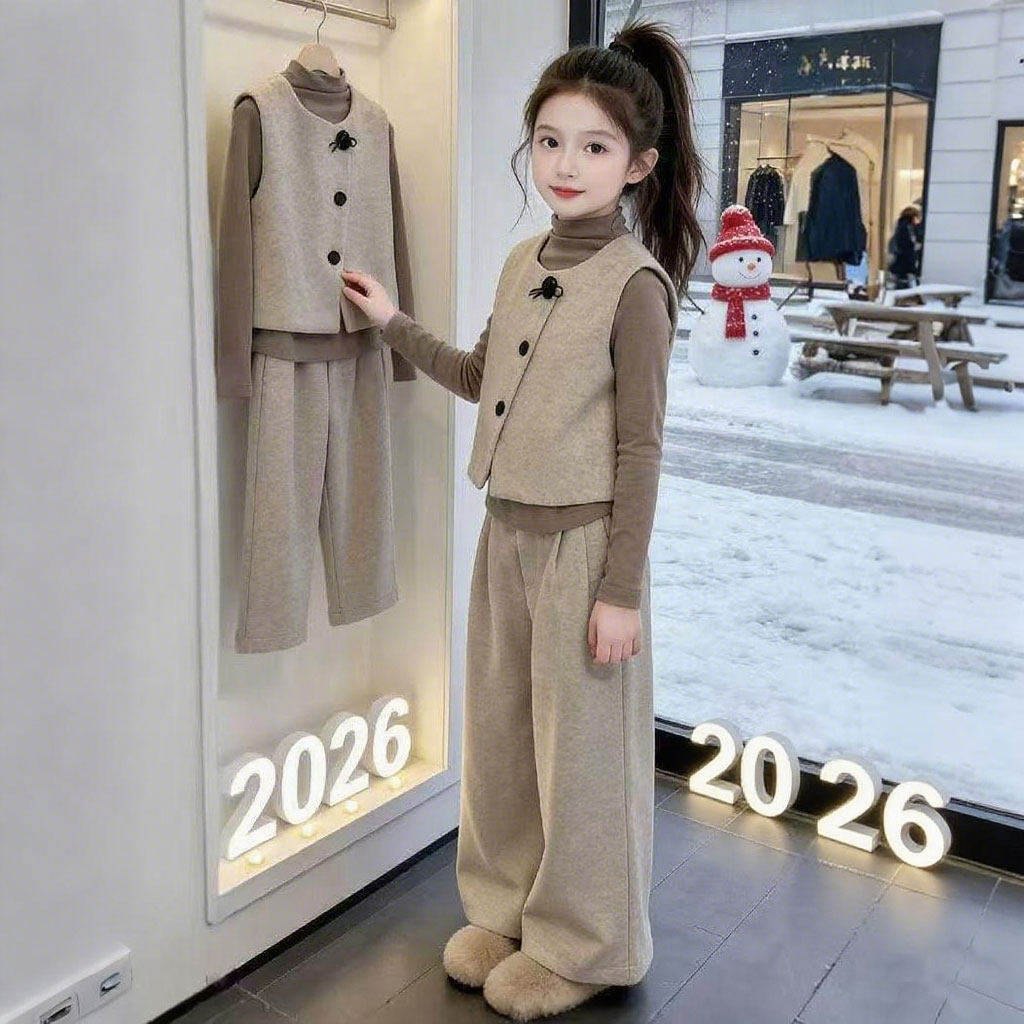 春搭2026套装穿小女孩春装国风中大童女童韩系洋气时髦三件套新款