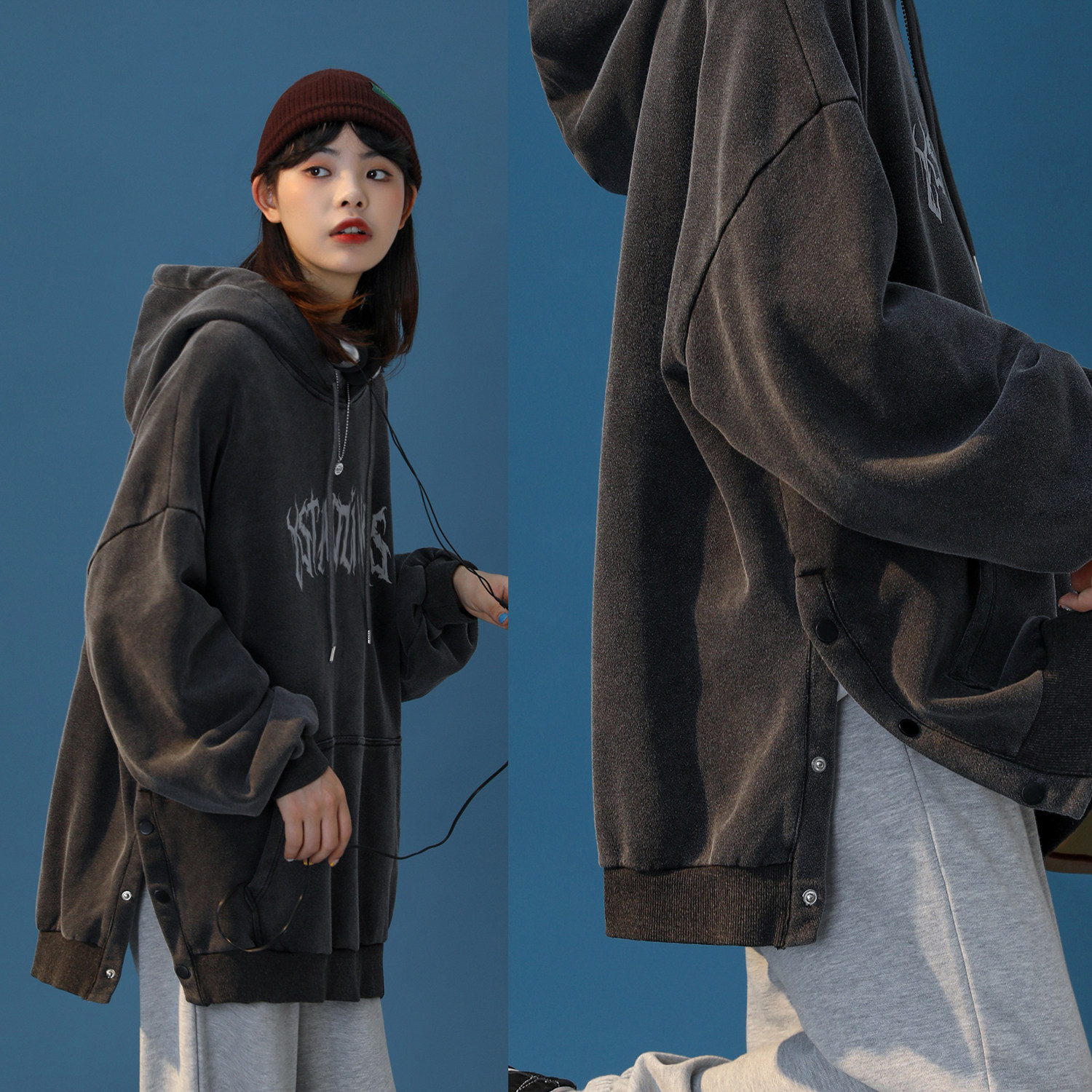 21年秋季排扣连帽卫衣197-5-WY004-P68，女装卫衣/绒衫，星座197-5