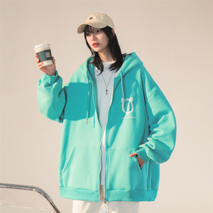 2023年春季开衫多色连帽小熊卫衣197-5-WY061-P58,黑色大衣搭配女 少女感图片