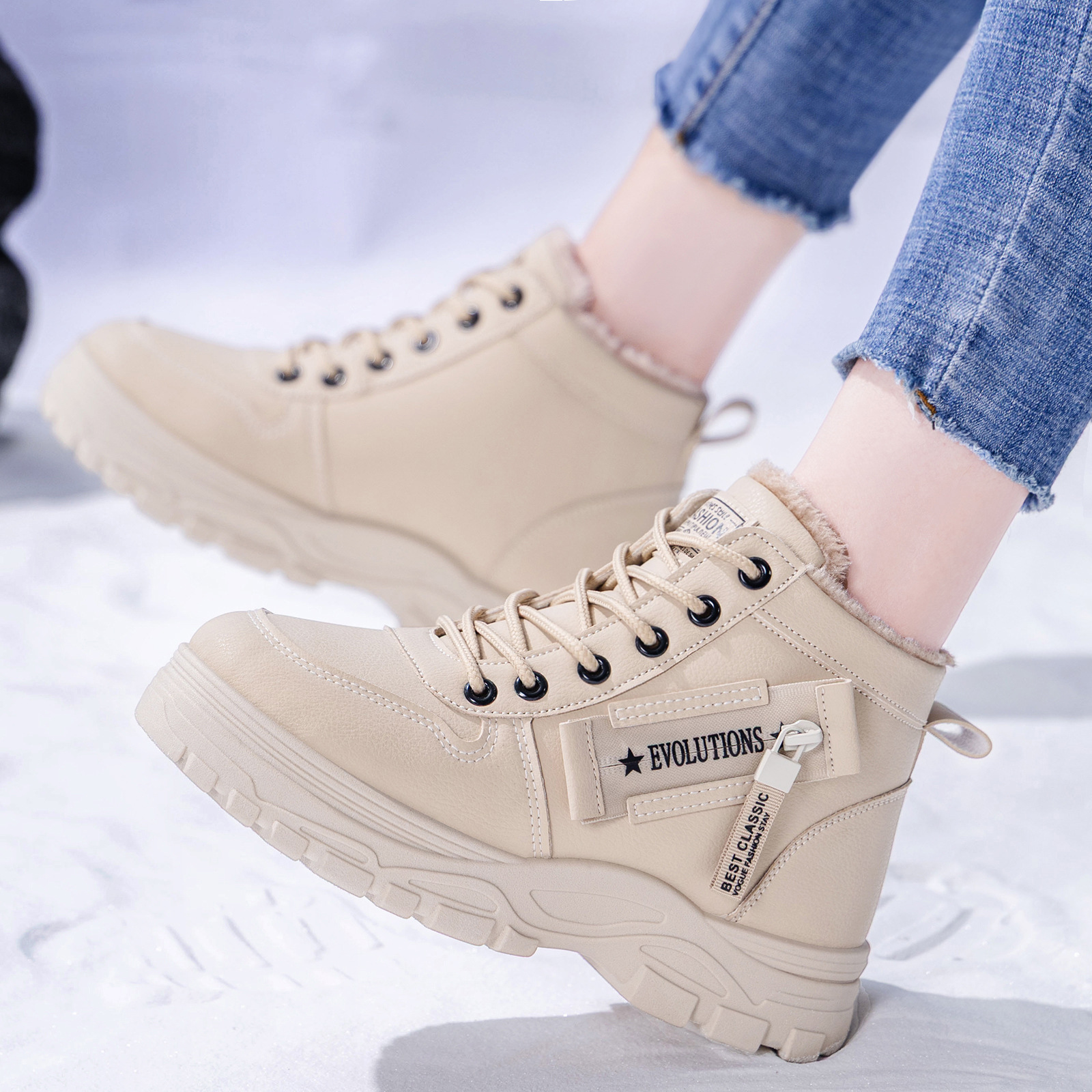 棉鞋女冬外穿跨境增高女鞋大码棉靴厚底舒适棉靴shoes防寒休闲鞋