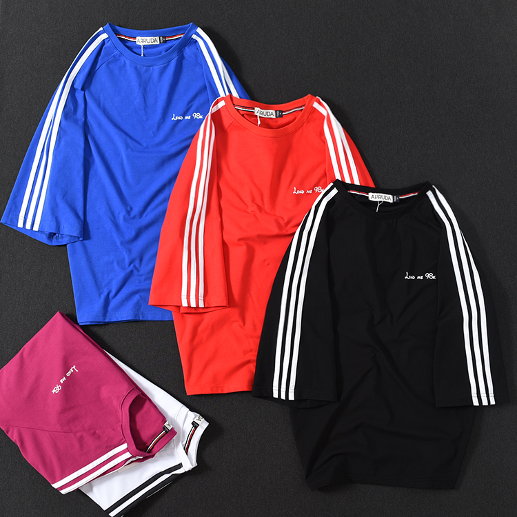 新款t恤圆领宽松t-shirt男夏季短袖纯棉弹性七分袖韩版潮流运动衫