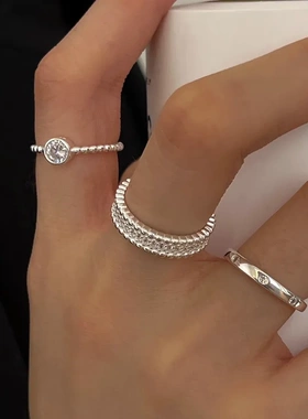 韩版小众设计感水钻叠戴戒指女ins轻奢风时尚气质高级感开口指环