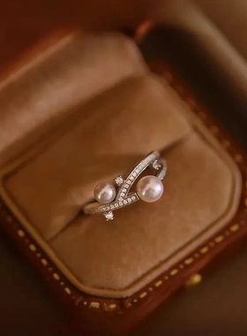 《双子座》珍珠复古高级感s925纯银戒指环女小众设计百搭食指环戒