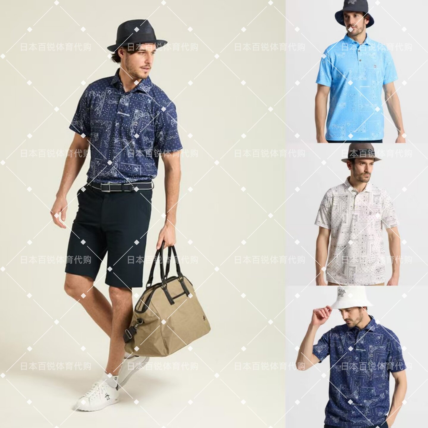 日本产Munsingwear万星威高尔夫男装印花速干短袖T恤POLO衫正品
