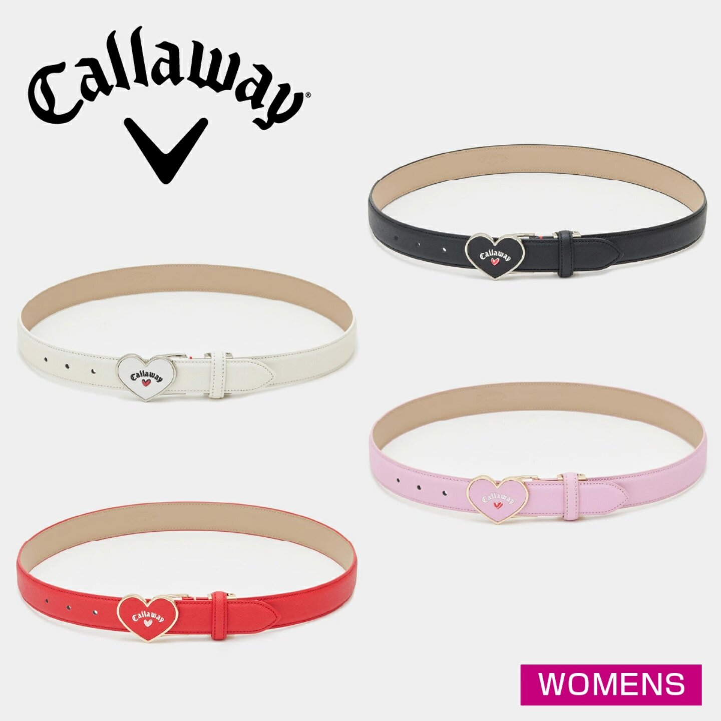 25年新Callaway卡拉威女士Love 心形带扣高尔夫腰带皮带日本正品