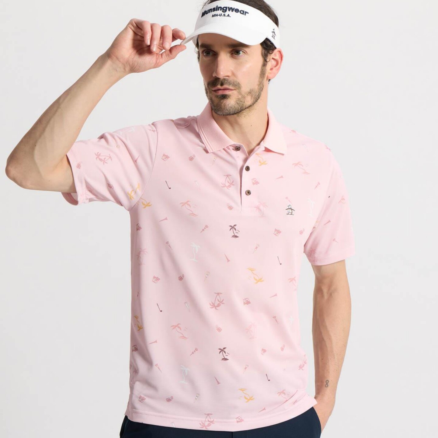 日本产Munsingwear万星威高尔夫男装印花速干短袖T恤POLO衫正品