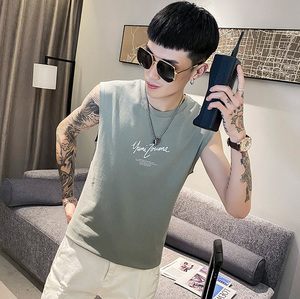 B353 B201 P30灰色韩版印花卡通夏新款小伙社会坎肩背心男控45图片