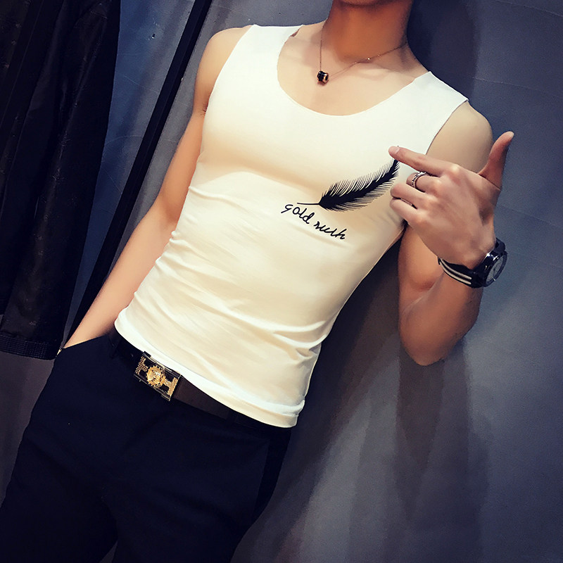 2018型男潮羽毛印花硬汉英伦绅士休闲汗马甲原创背心B01P15,男装背心/马甲,电商B353