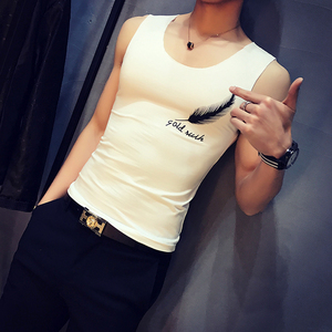 2018型男潮羽毛印花硬汉英伦绅士休闲汗马甲原创背心B01 P15图片