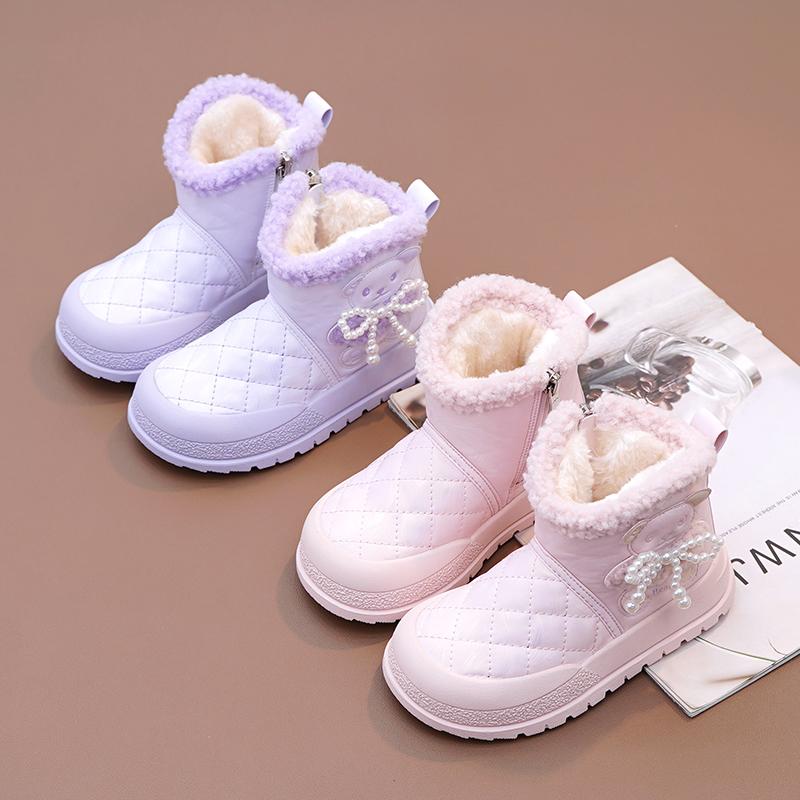 女童雪地靴防水加绒加厚保暖防滑软底可爱女宝棉鞋短靴2025冬新款