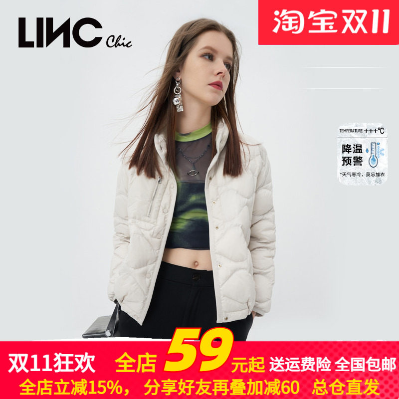 LINC金羽杰2022秋冬新款简约立领轻薄短款羽绒服女外套Y22801132