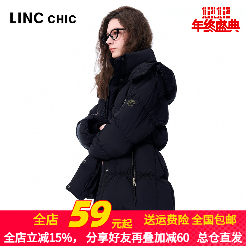 LINCCHIC学院风抽褶羽绒服