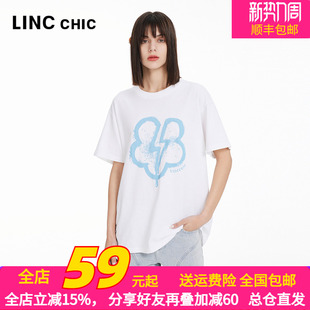 LINCCHIC金羽杰2024年春夏季 圆领廓形印花大T恤女S241TS033Y