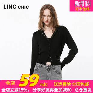 连帽高腰排扣毛织开衫 女S261CR025Y 新品 LINCCHIC金羽杰2026年春季