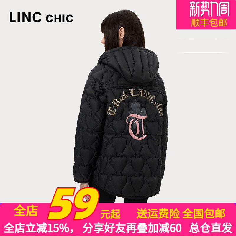 LINC金羽杰2024年秋季新款轻薄中长款连帽罩衫羽绒服女Y24802054