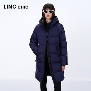 面包羽绒服女6251 连帽运动感中长款 LINCCHIC金羽杰2024年冬季 新款