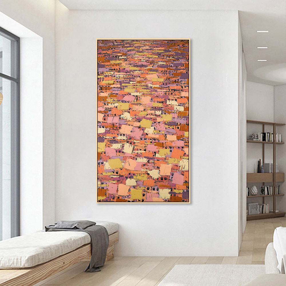 非洲艺术入户玄关装饰画点彩画走廊竖版挂画暖色系抽象风景壁画