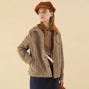 ECRU SOLI 素白已然 秋冬美式复古灰棕拉绒灯芯绒牛仔风宽松外套