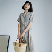 格纹轻薄舒适衬衫 ECRU 裙连衣裙 春夏复古 经典 SOLI 素白已然