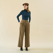 SOLI 素白已然 冬英伦羊毛混纺黄棕格纹 ECRU 半里高腰两穿直筒裤