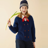 SOLI 素白已然 冬季 ECRU 英伦全羊毛显白海军蓝双排扣V领毛衣开衫