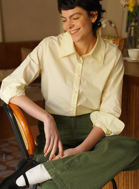 ECRU SOLI 素白已然 春秋 通勤简约 柔软亲肤 浅黄刺绣宽松棉衬衫