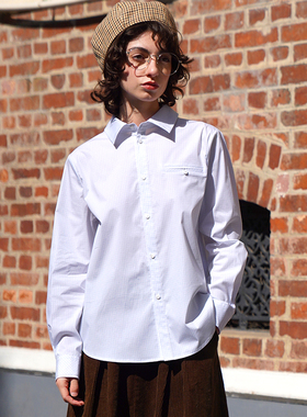 ECRU SOLI 素白已然 日常通勤简约 色织浅蓝窗格纹 白色棉质衬衫