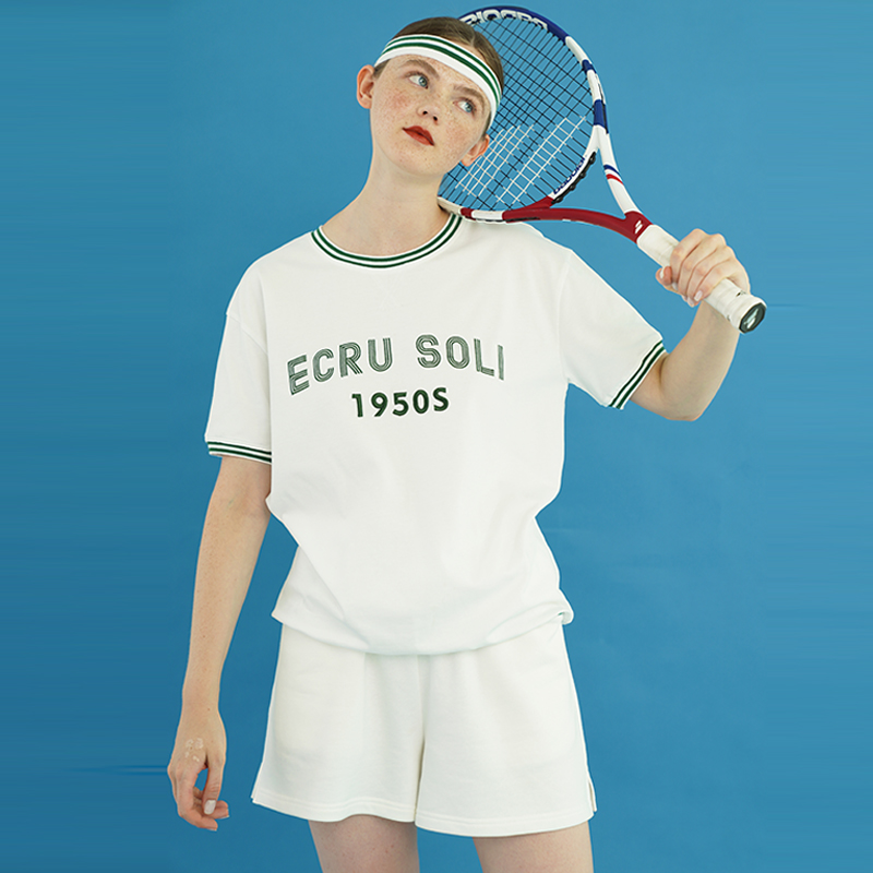 复古拼色立体刺绣宽松短袖t恤