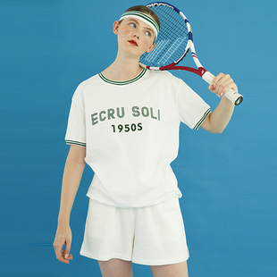 美式 复古 白绿拼色 ECRU 宽松短袖 素白已然 立体刺绣 T恤 SOLI