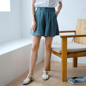 SOLI素白已然 凉爽夏天 复古蓝绿大摆棉麻宽松短裤 ECRU 裙裤