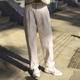 SOLI 素白已然 日系简约百搭巴黎扣石灰色水洗棉宽版 ECRU 直筒裤