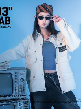 青岛03零叁美式复古工装多口袋夹克外套男女宽松休闲百搭情侣上衣