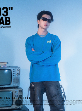 青岛03零叁 美式复古字母印花圆领卫衣男女宽松休闲百搭情侣上衣