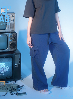 青岛03零叁 春夏新款美式复古宽松休闲百搭双腰头直筒阔腿工装裤