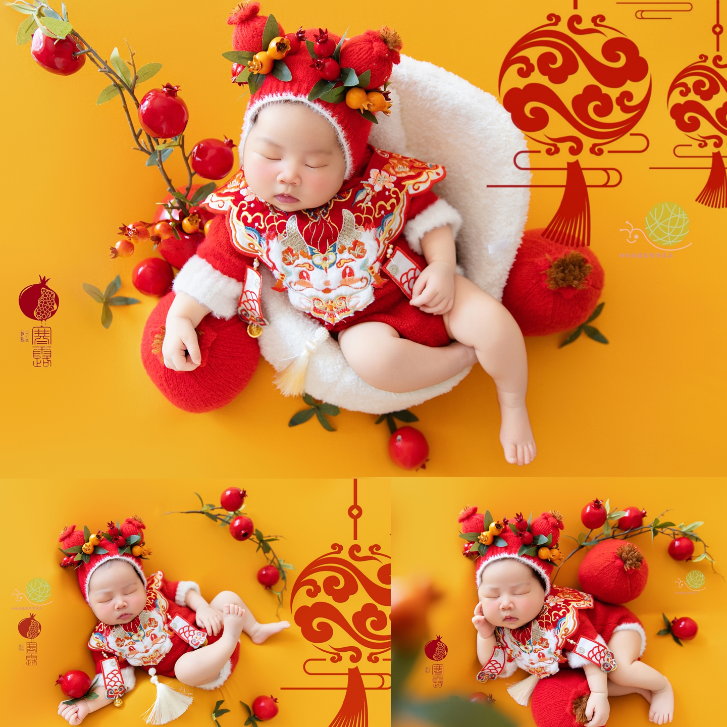 新年儿童摄影服装新生儿拍照衣服满月婴儿喜庆道具影楼马年主题