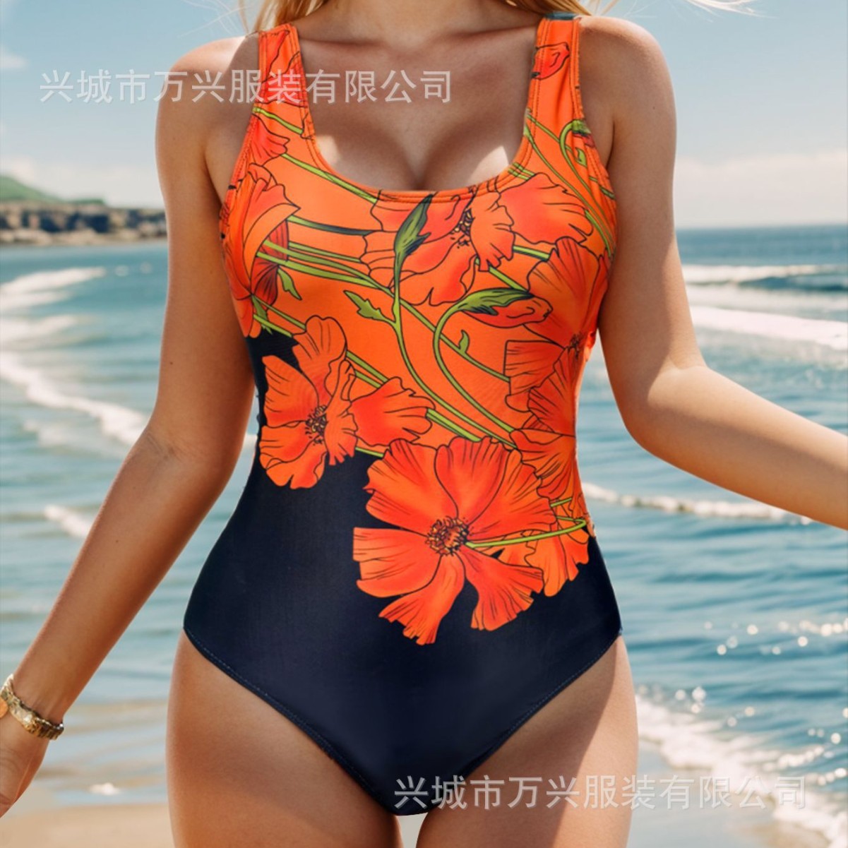 2025欧美跨境新款时尚紧身连体泳衣女运动沙滩聚会渡假修身泳装